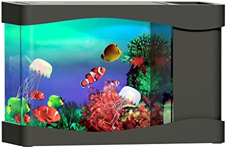 Playlearn Мини Аквариум с Медузи ♫ Изкуствен Аквариум с Движещи се Рибки – USB / се Захранва от батерия – Фалшив Аквариумный Играчка аквариум с 2 Фалшиви медузи ♫