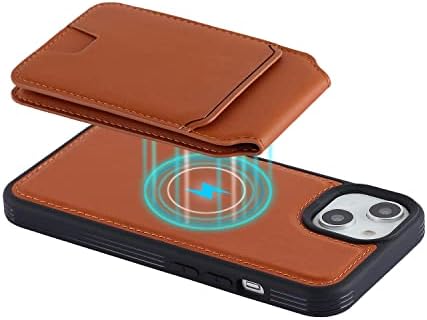 Калъф Lipvina funda за iPhone 14 Pro Max Magsafe за жени с подвижен държач за карти-чанта-портфейл за iPhone 14 pro max (кафяв)