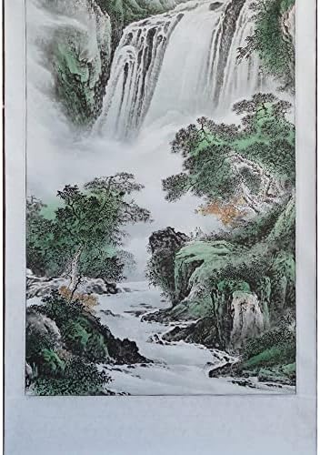 Китайската Ръчно Рисувани Планинския Пейзаж и Водопад, Окачен Свитък / Декор Af372