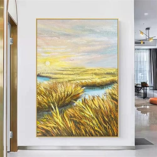 LIRUXUN Голям е Размерът на Ръчно Рисувани Златен Платно с маслени Бои Картина в стил Арт Деко на стената на Хола (Цвят: