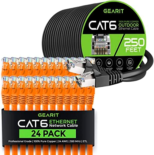GearIT 24 pack 2-подножието Ethernet Кабел Cat6 и 250-крак Cat6 Кабел