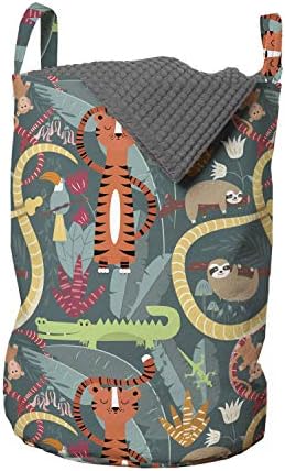 Чанта за дрехи в Лунния Джунглата, с участието на животни -Тигър, Змия, Ленивца и Крокодил на фона на Цъфтеж на Пролетната