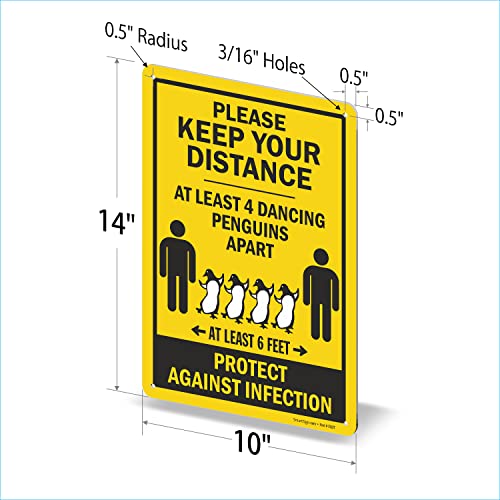 Метален знак SmartSign размер 14 x 10 инча Спазвайте дистанция - 4 танцуват пингвин на разстояние не по-малко от 6 метра