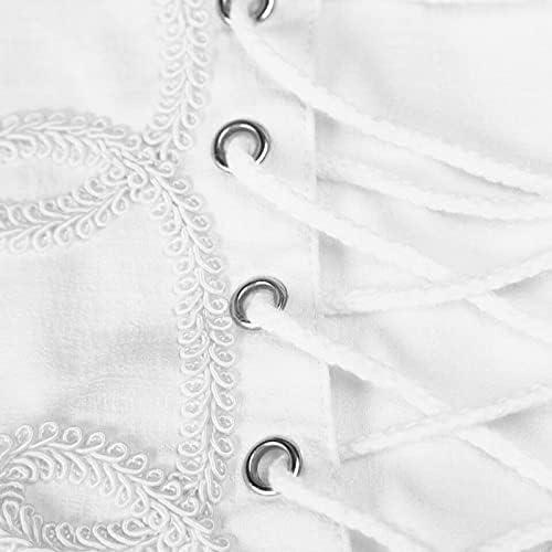 Средновековна Мъжка Риза С Къс Ръкав Мъжки Модни и Ежедневни Проста Плюс Размер Однотонная Риза С Висока яка И Каишка, Блуза в Бял Цвят