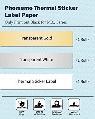 Преносим принтер Phomemo M02 Mini Bluetooth с 3 Ролята на Хартия за Термонаклеек - Прозрачен Златен / Прозрачен Бял / Хартия за Термонаклеек
