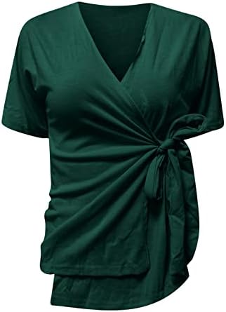 Дамски Спортни Блузи с Къс Ръкав, Дамски Модни Обикновена тениска с V-образно Деколте и Къс Ръкав, с