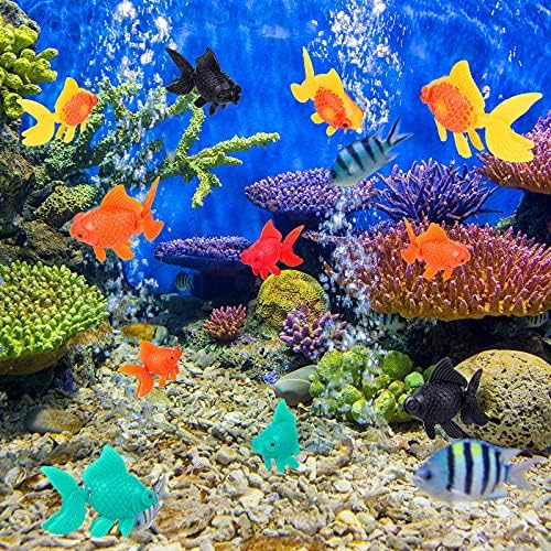 Sumind 30 Броя Фалшиви Плаващ Риба Пластмасови Фалшиви Златни Рибки Изкуствени Аквариум Риби Цветни Реалистични Изкуствени Движещи се Риби Украшение Украса за Аквари