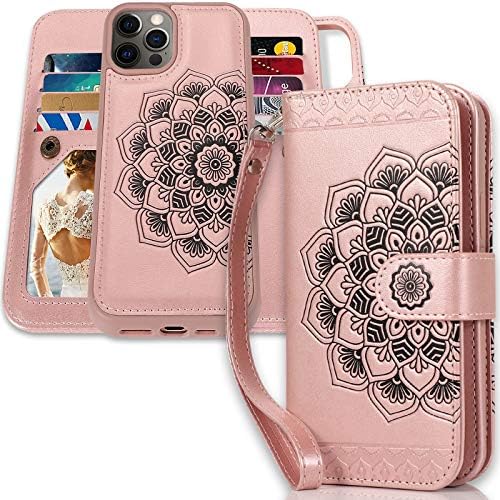 Чанта-портфейл CASEOWL за iPhone 13 Pro Max за жени, Магнитен свалящ-портфейл от естествена кожа с релефно под формата