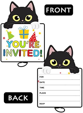Rifyue 20 Покани с Анимационни Коте на парти в чест на рождения Ден на детето, Специални Идеи за покани, Сувенири Аксесоари за партита, Двустранни (20 Покани + Пликове)