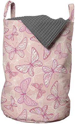 Бледо Розова чанта за дрехи Ambesonne, украсен с Крила на пеперуди Женствена, романтична тематика, Кошница за дрехи с