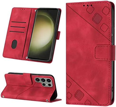 Чанта-портфейл за Samsung Galaxy S23/S23 Plus / S23 Ultra, Кожен Защитен калъф-портфейл с каишка и сгъваема вградена стойка, Модерна чанта, Червено, S23plus 6,6