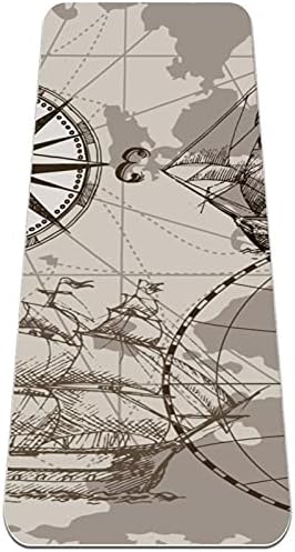 Siebzeh Рисованный сив Земния компас Кораб Премиум-Дебела подложка за йога Устойчив Гумен Нескользящий подложка за здраве