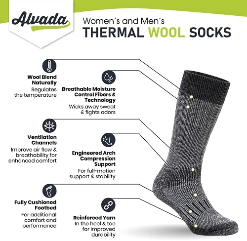 Топли вълнени чорапи Alvada за зимата, абсорбиращи влагата и Дишащи Удобни чорапи за обувки