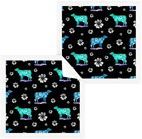 Комплект Кърпички за миене на съдове с изображение на Крава и цвете Маргаритки - Опаковка от 6 броя, Памук, Кърпички за лице, е Добре Абсорбиращи и мека на Допир хавли