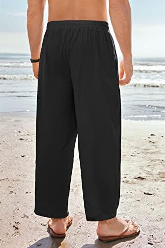 Gafeng Мъжки Ленени Панталони За Йога С Еластичен Колан на съвсем малък Летни Плажни Свободно Намаляване на Ежедневните