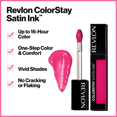 Течни червила на Revlon, За грим лице, спирала ColorStay Ink Satin, Устойчиви наситени цветове на устните, на основата