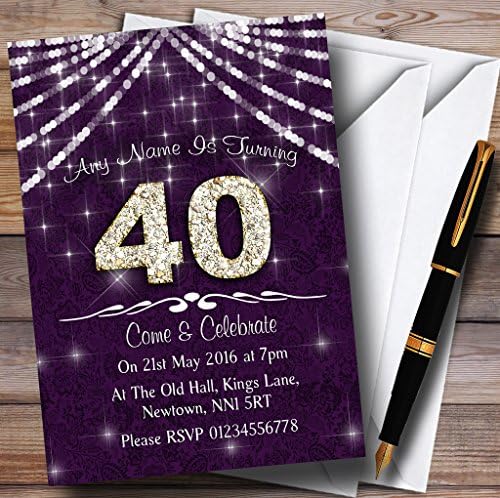 Персонални Покани на парти по случай рождения Ден на 40Th Purple & White Bling Sparkle