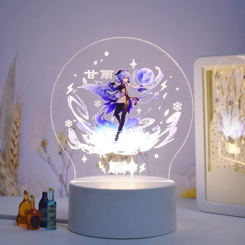 RYUSA Genshin Impact Ganyu 3D Илюзия Led лека нощ, 16 Цвята Настолна Лампа за Украса на Дома За Рожден Ден, коледа, Коледни Празници Подаръци за Децата-Фенове на Аниме