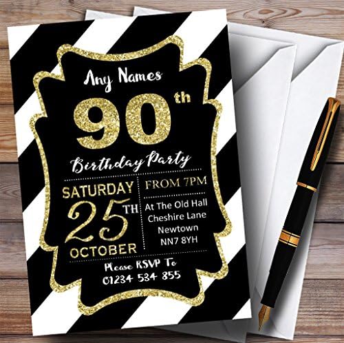 Черно-Бели Диагонални Ивици, Златни Персонални Покани на Парти в чест на 90-годишнината