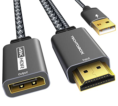 Адаптер TECHTOBOX, HDMI, DisplayPort 4K @ 60Hz [Сплетен, високоскоростен] Кабел-конвертор HDMI Male to DP Female, Съвместим