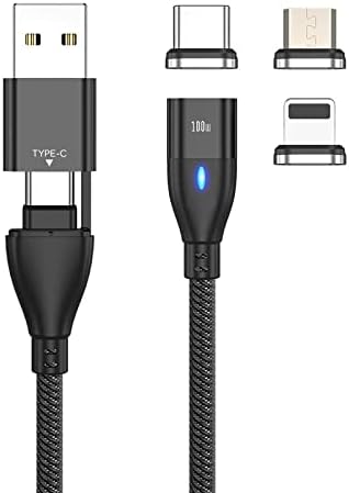 Кабел BoxWave, който е съвместим с Честта 20 Pro (кабел от BoxWave) - Кабел за зареждане MagnetoSnap PD AllCharge (100 W), кабел за зареждане Magnet PD мощност 100 W USB Type-C Micro USB за Честта 20 Pro - черно je