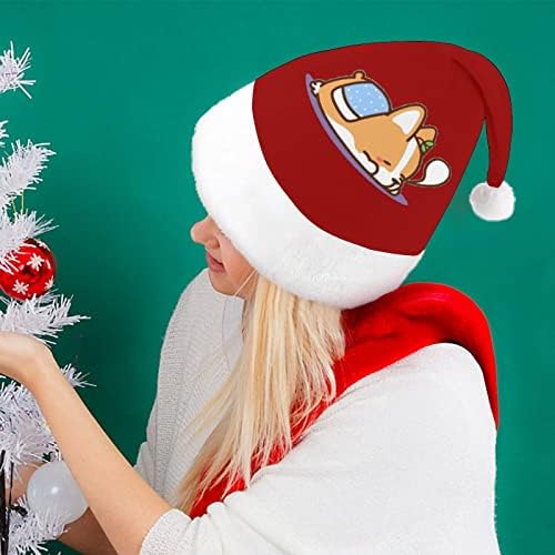 Коледна шапка от сън corgi, мек плюшен шапчица Дядо Коледа, забавна шапчица за коледно новогодишната партита