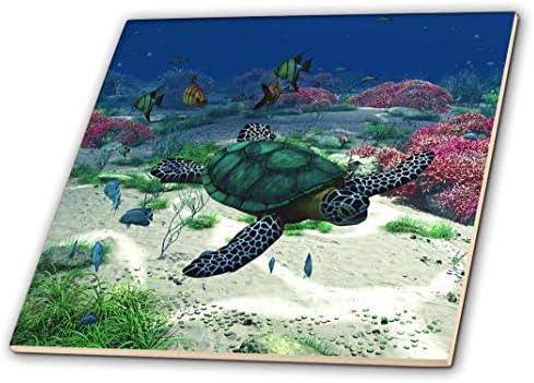 3dRose 3D Розова морска костенурка и да Плава през океана с Тропически рибки, Корали и много Други Керамични плочки,