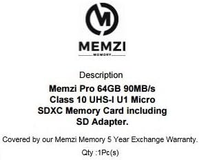 MEMZI PRO 64GB Class 10 90 MB/s. Карта памет Micro SDXC с SD адаптер за Мобилни телефони на Samsung Galaxy серия J1