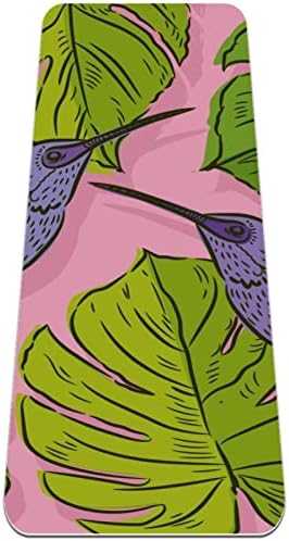 Dragon Sword Зелени листа Монстеры, Лилаво Колибри, Розово-дебела подложка за йога Премиум-клас, в екологично Чист Гумена