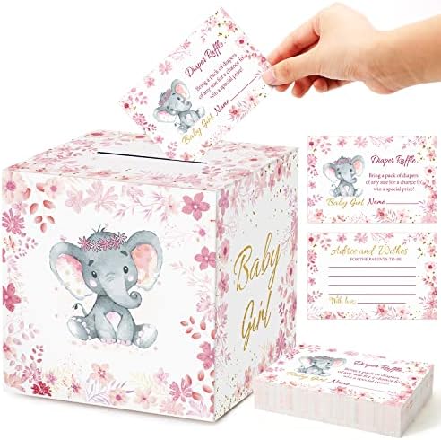 50 Бр Билети за Томболата на Пелени под формата на Слон с една Кутия-Държач за душата на Дете, Украси за Детско парти,