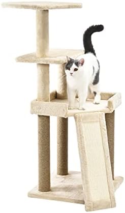 Basics Средна платформа За котки, Кулата на дървото С Когтеточкой и пандусом - 25 x 22 x 26 См, Бежов