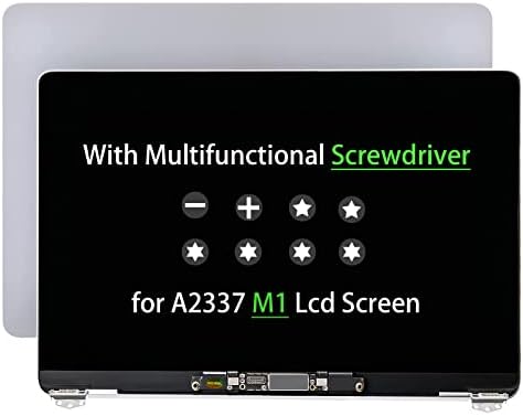 NUOLAISUN Смяна на LCD дисплей за MacBook Air 13A2337 M1 2020 EMC 3598 Retina LCD екран в пълен комплект (Сребрист)