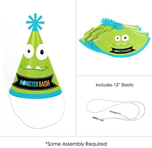 Шапки Big Dot of Happiness Monster Bash - Cone Little Monster честит рожден Ден за деца и Възрастни - Комплект от 8 цветни шапки за еднократна употреба със стандартен размер