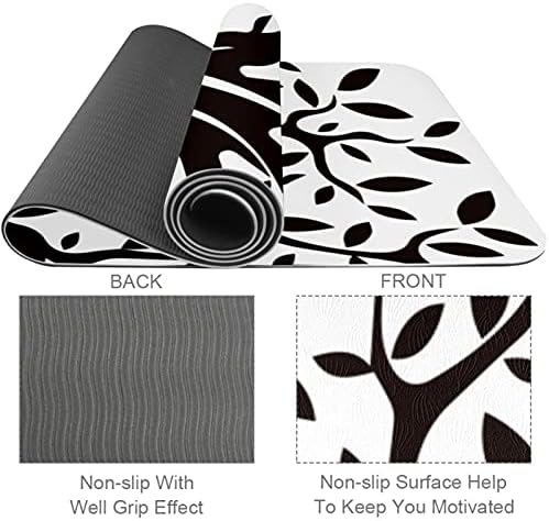 Черно Прост килимче за йога с листа от клоните на дърво Премиум-клас, в екологично Чист Гумена подложка за здраве и фитнес,