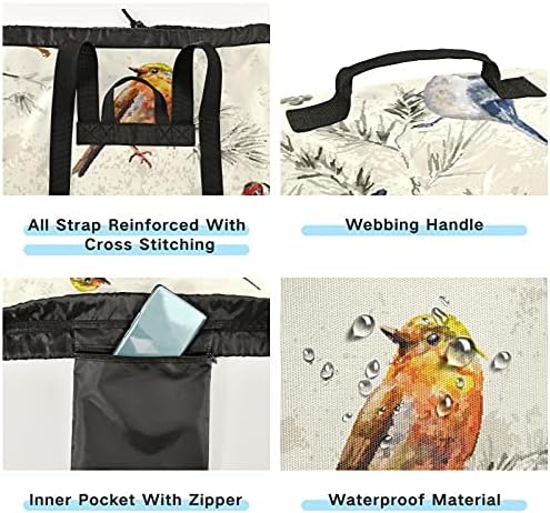 Чанта за дрехи с птици и цветя, Сверхпрочный Раница за пране на дрехи с плечевыми ремъци и дръжки, Пътна чанта за дрехи