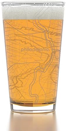Добре разказана выгравированная карта Филаделфия, Пенсилвания, Пинтовый чаша вино, подарък бирена чаша с надпис (16 унция,