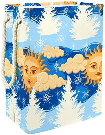 Inhomer Слънцето с Лице и Облаците под формата на Снежинки, 300D Оксфорд PVC, Водоустойчив Кошница за Дрехи, Голяма Кошница