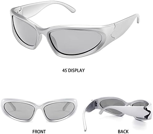 knliwkm Y2K Слънчеви Очила С Обвивка Спортни Футуристични Обли Очила за Жени, Мъже 2022 Модни Нюанси Сребрист Цвят