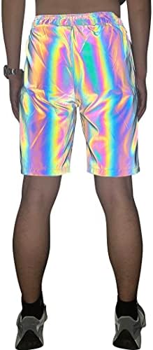 LZLRUN Преливащи Светлоотразителни Шорти Панталони Мъжки Флуоресцентни Ежедневни Панталони Нощни Пътеки за Джогинг
