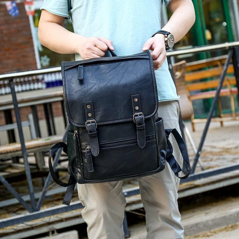 WJCCY Модерен Мъжки Ежедневни раница За пътуване, училищна чанта, Мъжка Голяма чанта Голям за тийнейджъри, Кожени раници за лаптоп (Цвят: B размер: 28*38 * 12 см)