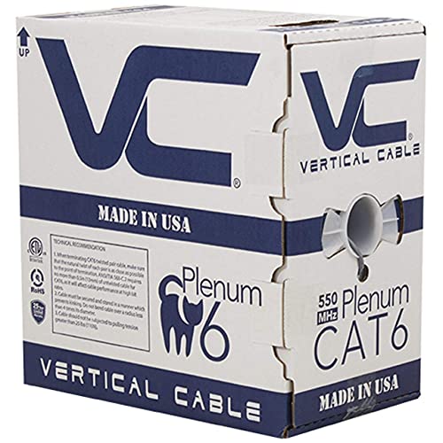 Вертикален CAT6 кабел, 550 Mhz, UTP, 23AWG, 8C, Плътна Мед, Инжектиране, 1000 метра, Дълъг кабел Ethernet - Произведено в САЩ, Сив