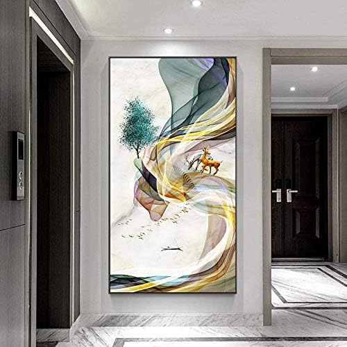 DFGRHG Съвременната Абстрактна Линия на Изкуството Златното Дърво и Птица Пейзаж Платно Картина на Стената Художествени Картини за Хола Начало Декор -50x100 см (без Рамк