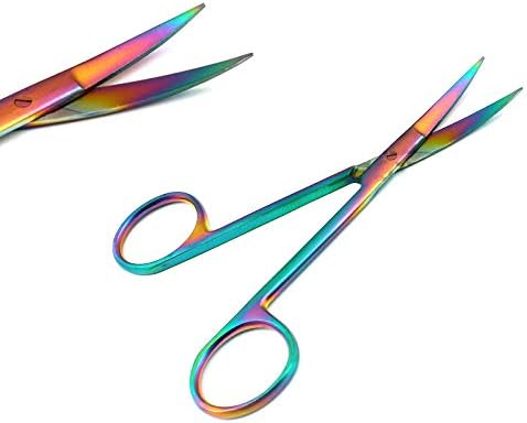 OdontoMed2011 Многоцветни Титанов ножици Rainbow Color Fine Point 4,5 Извити с един Зазубренным острие От Неръждаема