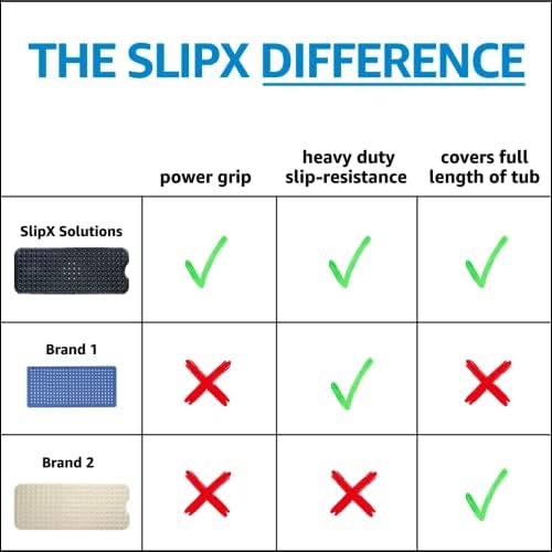 SlipX Решения Power Grip Удължен подложка за вана и душ 39x16, Нескользящий на мокрия под в банята, възрастни хора и