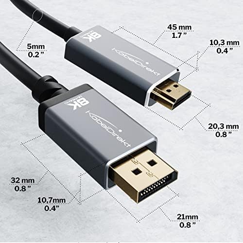 CableDirect – Кабел-адаптер 8K / 4K DisplayPort 1.4-HDMI 2.1 с небьющимися метални конектори дължина от 6 фута (предава