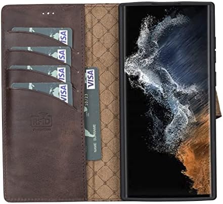 Шоколадово-кафяв калъф-джобен формат на Galaxy S23 Ultra 6,8 от естествена кожа, луксозна панти калъф с магнитна закопчалка,