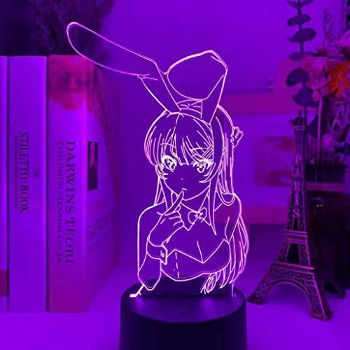 NDLKDOZI Бъни Момиче Senpai Аниме Лампа 16 Цвята Дистанционно Управление Конвертиране на Аниме Светлина Mai Sakurajima 3D Илюзия Лампа за Деца Подаръци За Рожден Ден, Декорация на