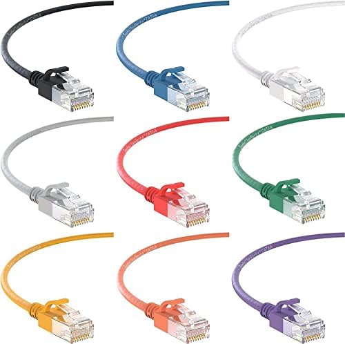 Инсталационните части на Ethernet кабел основа cat6a Slim Кабел UTP с качването на 1,5 фута (10 бр) - Черен - Професионалната серия - Мрежа / високоскоростен интернет-кабел 10 Гигаб