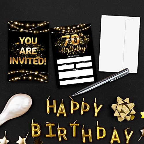 Покани за 70-годишнината XUOUPIUE За мъже и Жени, Покани за парти по случай 70-годишнината на Черно-Златни Покани за Рожден Ден за възрастни, Покани за рожден Ден за хората