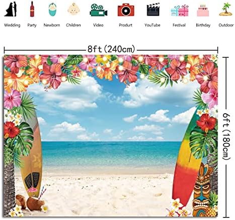 Летни Хавай Плажен Фон за парти Aloha Party Снимка на Фона на Тропически Цветя, Палми, Синьо Небе Океан Декор Банер, за да проверите За Душата на Детето (8x6 фута)